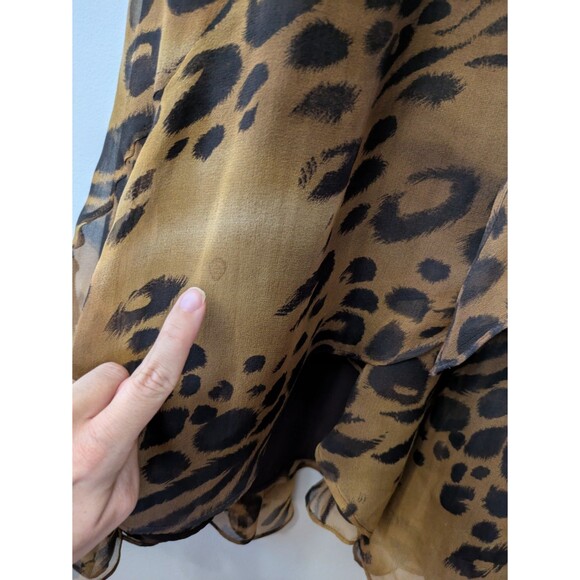 Vtg 90s Y2K ICE Silk Wrap Dress Leopard Print Midi Sheer Flowy Lightweight Sz 8 - Picture 3 of 13